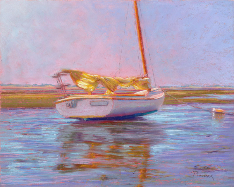 Pastel Painting "Awaiting" Cape Cod Sailboat Coastal Pastel Painting