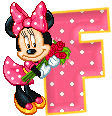 Alfabeto animado de Minnie Mouse con ramo de rosas F. 