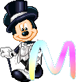 Alfabeto animado de personajes Disney con letras de colores M.