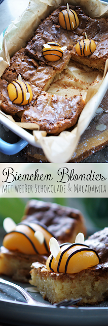 Bienchen Blondies mit weißer Schokolade und Macadamia Nüssen