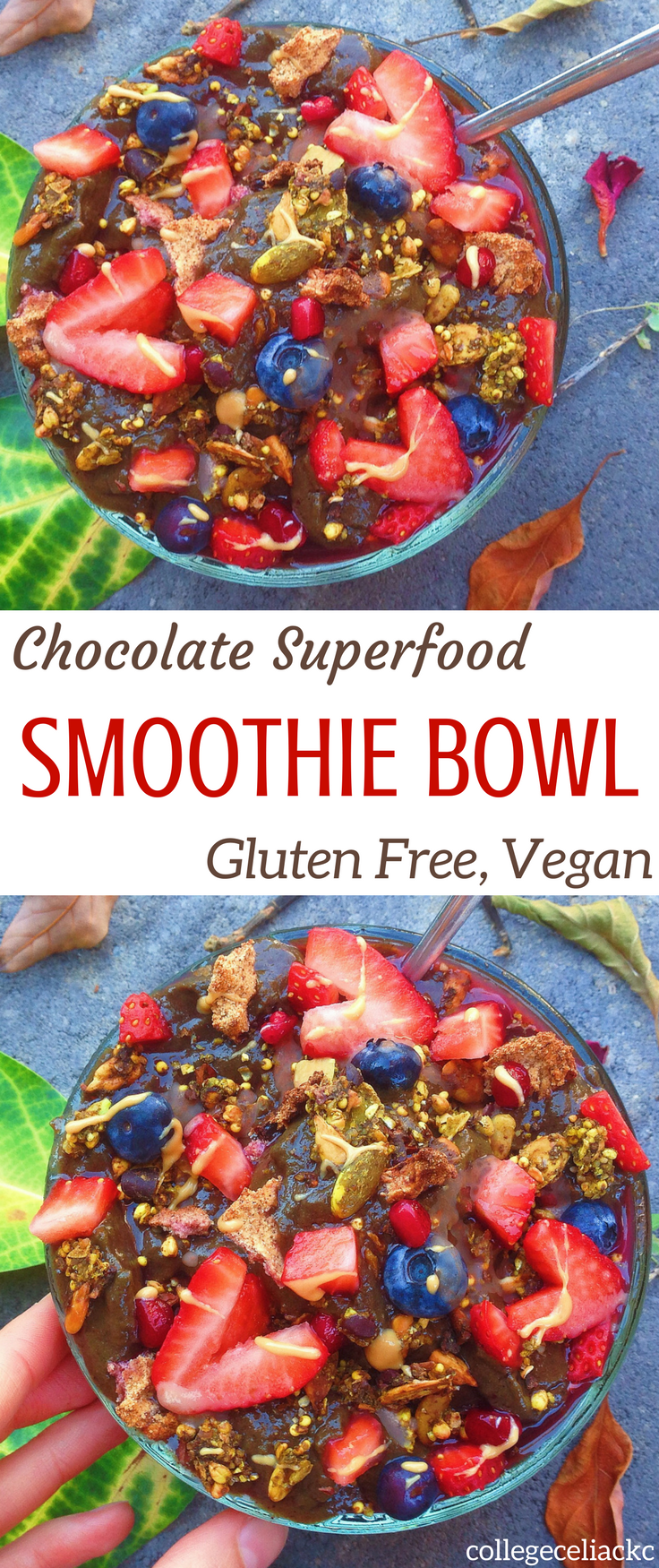 Craving a chocolate smoothie bowl that is also #glutenfree, #vegan & #healthy? This #smoothiebowl tastes like dessert but is loaded with superfoods!