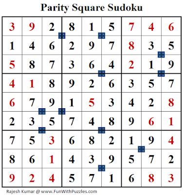 Parity Square Sudoku (Fun With Sudoku #159) Solution