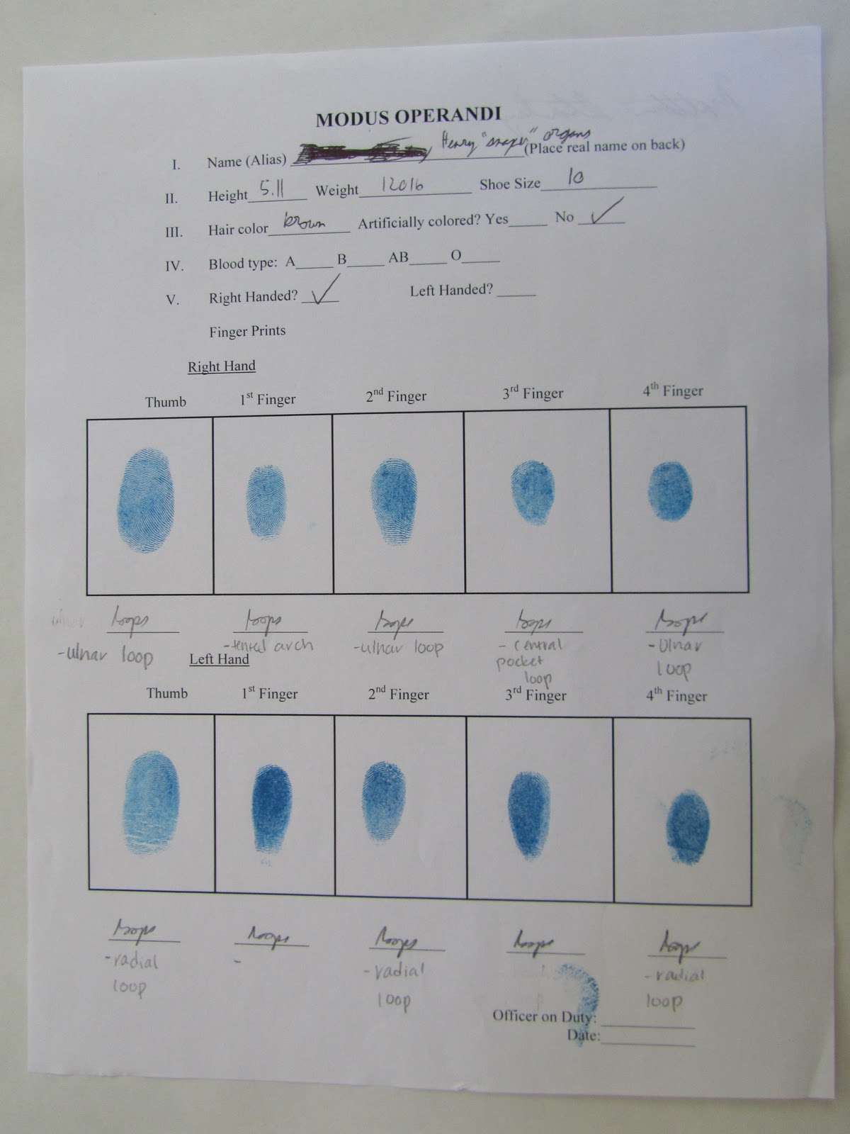 Forensic Science Fingerprints Worksheet
