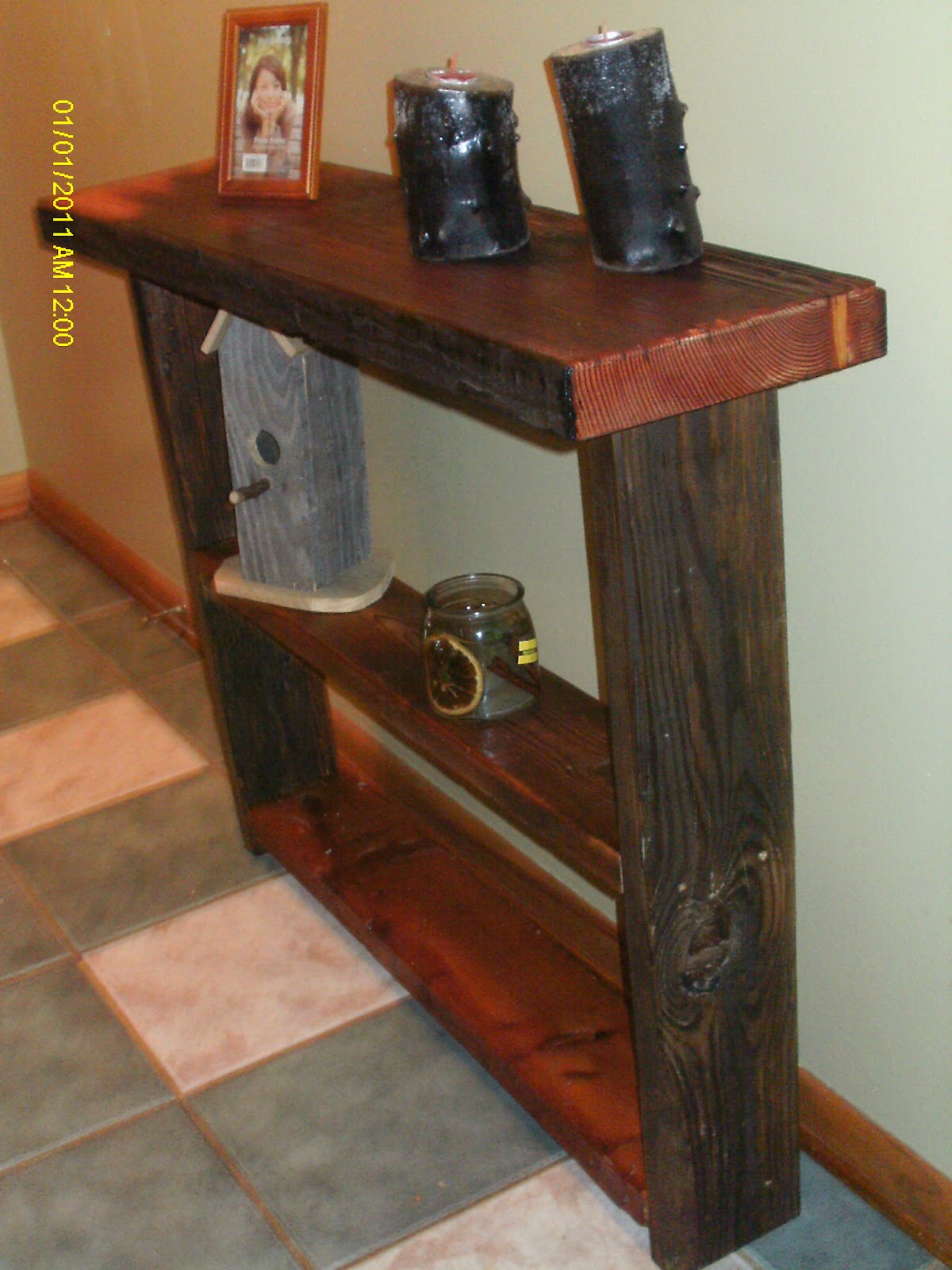 Handmade Rustic & Log Furniture Reclaimed Barnwood Entry Way Table/Shelf