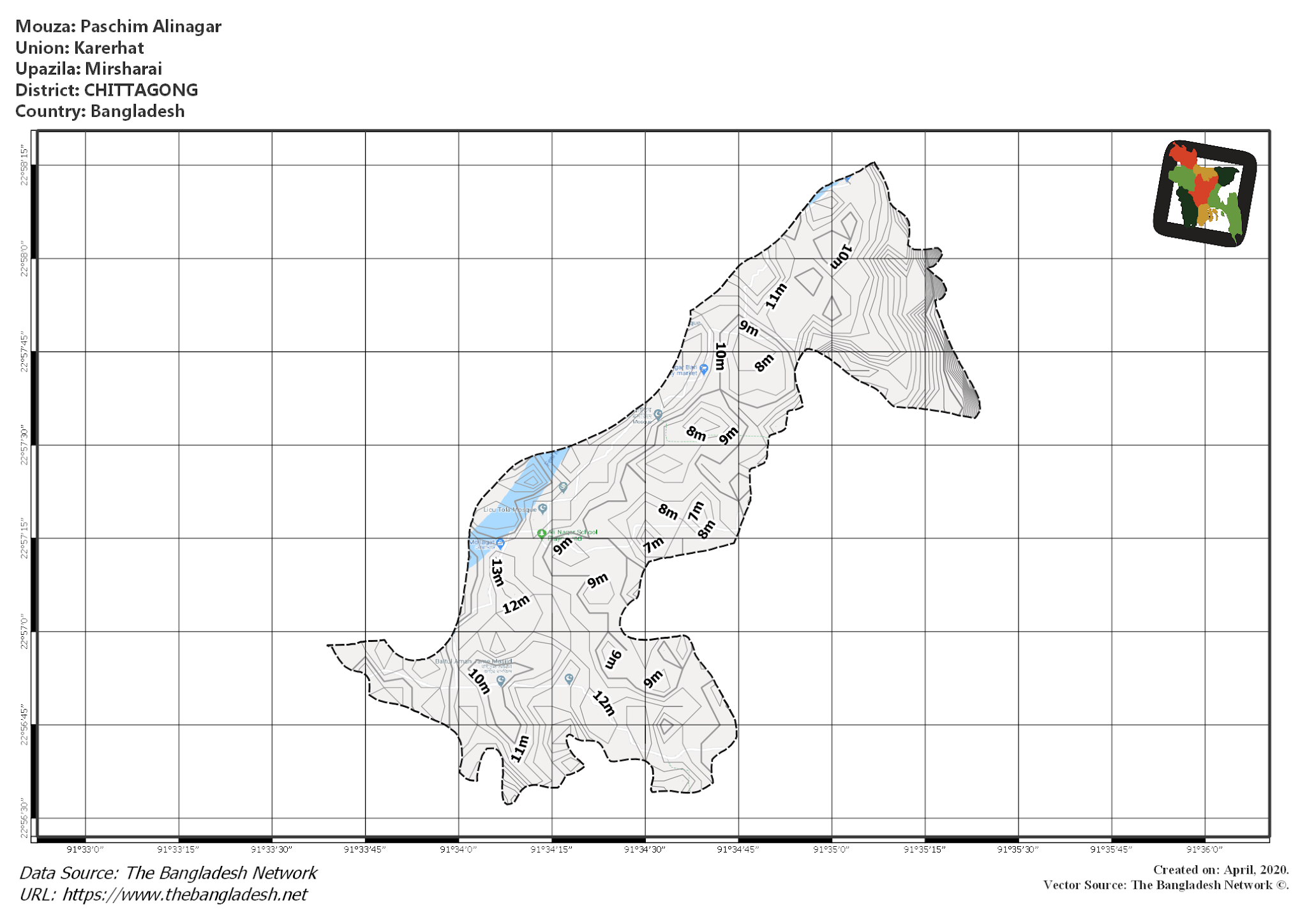 Map of Paschim Alinagar Mouza of Mirsharai Upazila, CHITTAGONG Map of Paschim Alinagar Mouza of Mirsharai Upazila, CHITTAGONG, Bangladesh.