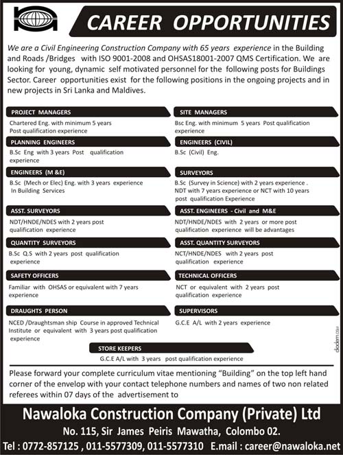 Vacancies for Project Managers, Site Managers, Planing ...