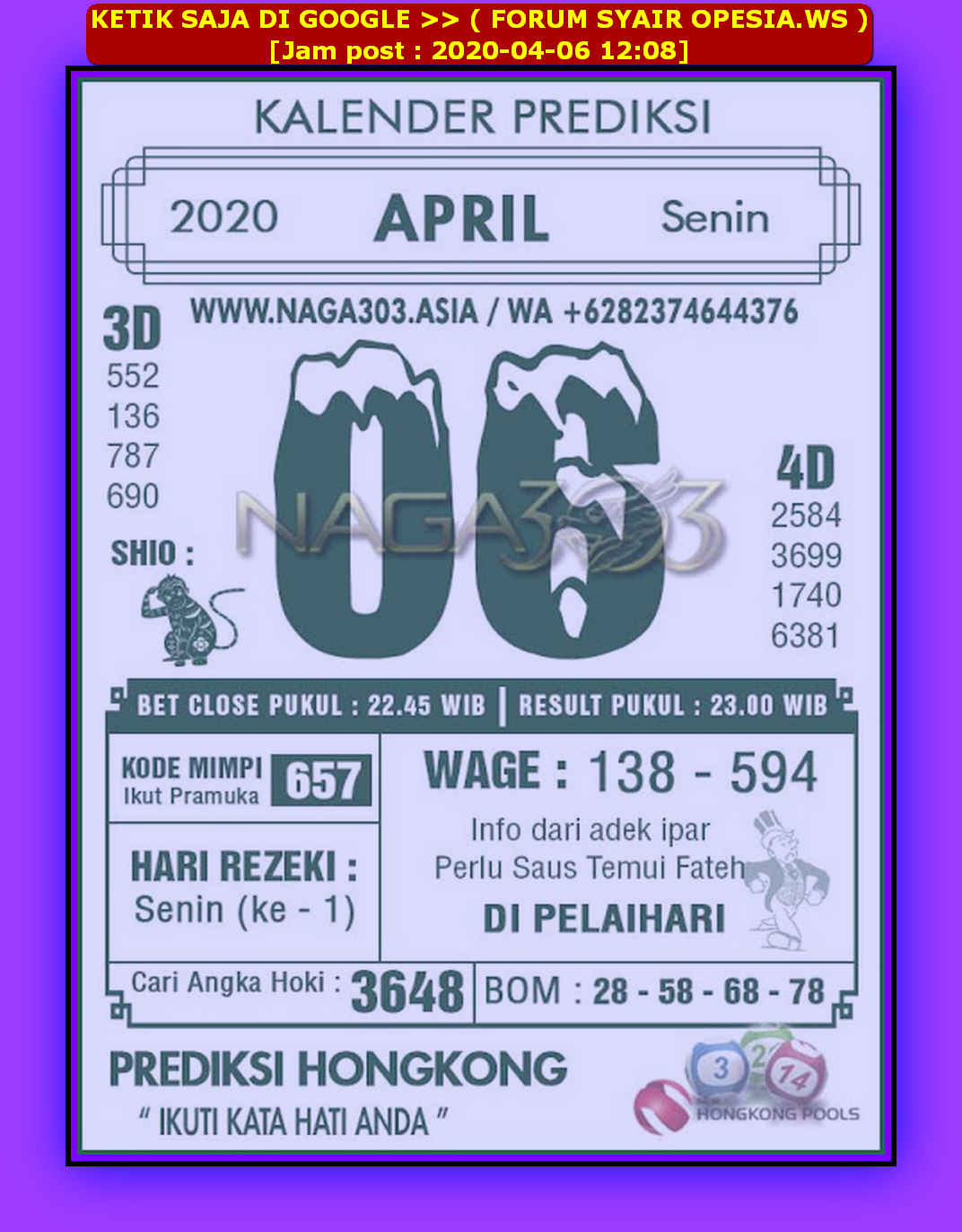 1 New Message Kode Syair Hongkong 6 April 2020 Forum Syair Togel Hongkong Singapura Sydney