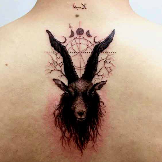 Capricorn symbol tattoo design with constellation on back