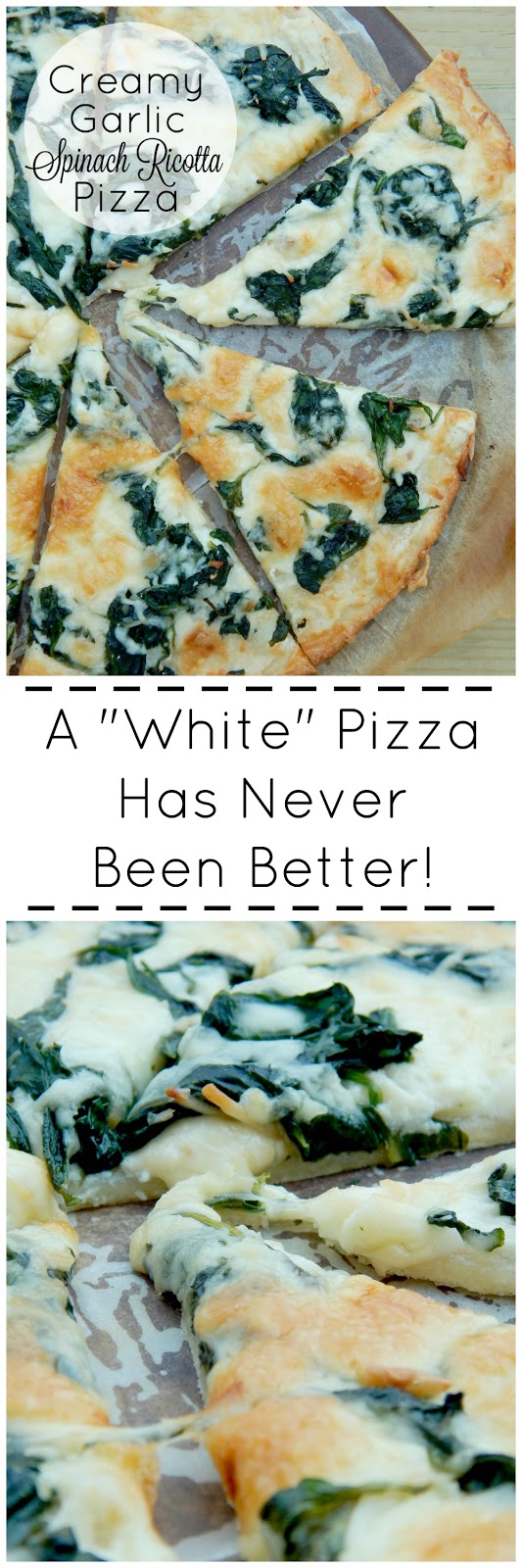 creamy garlic spinach ricotta pizza (sweetandsavoryfood.com)