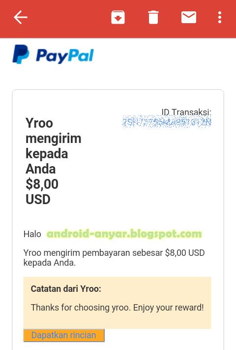 Bukti pembayaran dari Yroo (landing payment)