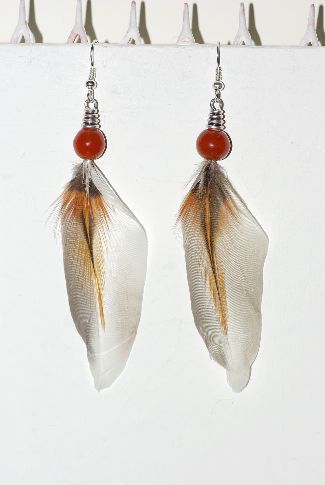 Bijoux Boucle D'oreille Plume Naturelle Bohème Vert Marron