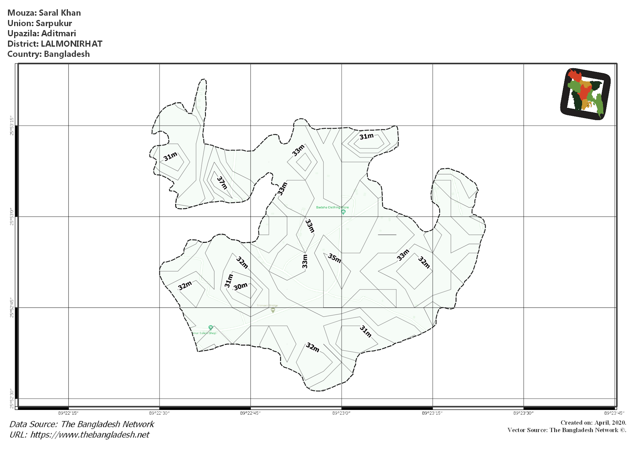 Map of Saral Khan Mouza of Aditmari Upazila, LALMONIRHAT Map of Saral Khan Mouza of Aditmari Upazila, LALMONIRHAT, Bangladesh.