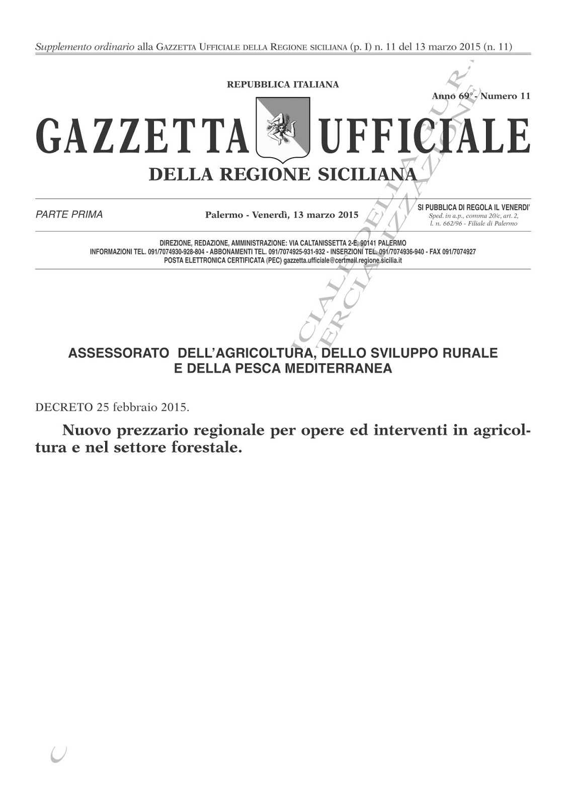 A quando l'aggiornamento del prezzario regionale agricoltura della Sicilia?