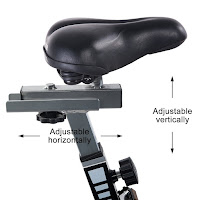 Fully adjustable seat on Tauki Spin Bike, adjusts up/down/fore/aft