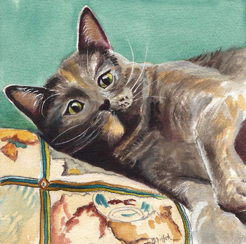 A Cat's Life Watercolor Animal Portrait