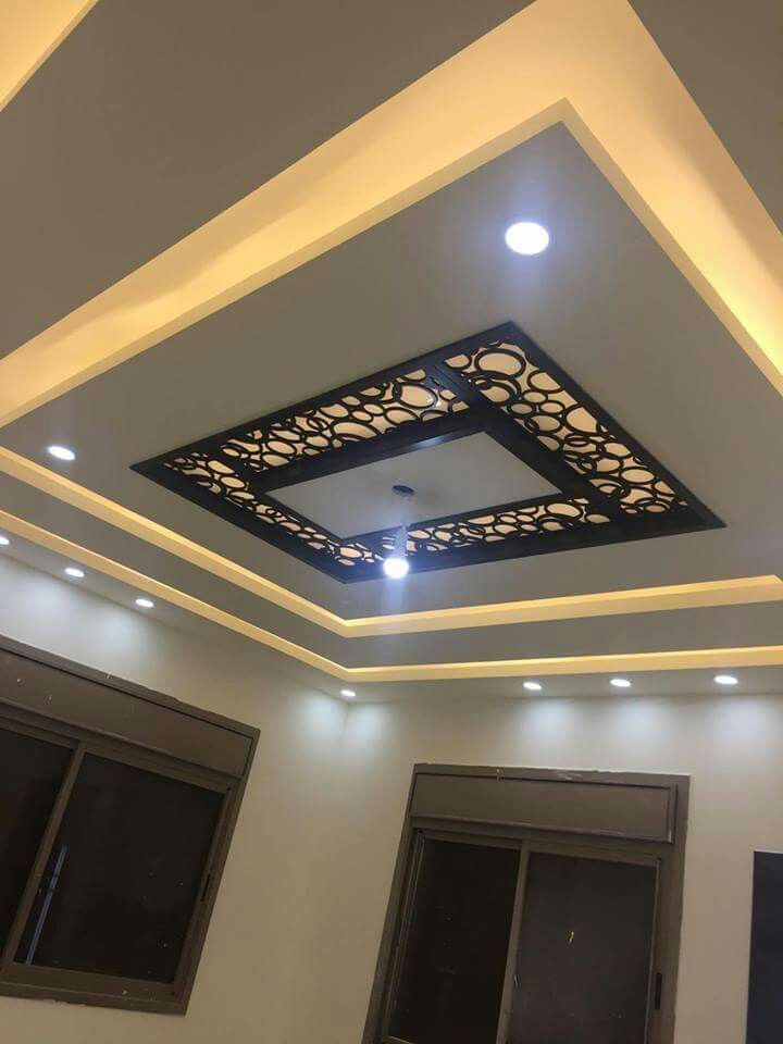 ديكورات جبس بورد غرفة المعيشة المودرن مع الخشب المحفور شركة ارابيسك