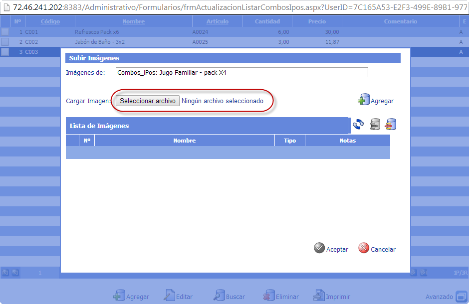 Subir Imagen - Combos de iPOS - eFactory Punto de Ventas Web iPOS Subir Imagen - Combos de iPOS - eFactory Punto de Ventas Web iPOS