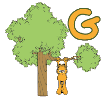 Abecedario Animado de Garfield Colgado de un Árbol.