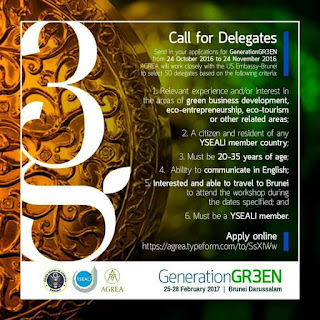 Call For Delegates (Be one of the 50 delegates of #YSEALI GenerationGR3EN!) Call For Delegates (Be one of the 50 delegates of #YSEALI GenerationGR3EN!)