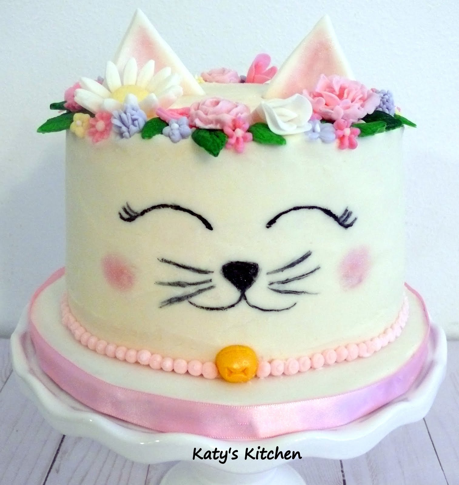 Katy's Kitchen Pretty Kitty Cake with a Wreath of Edible Flowers