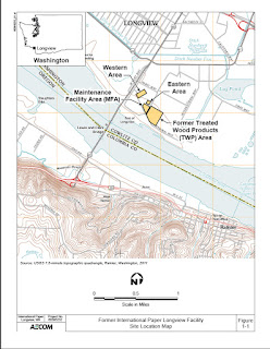 This site map shows the location of buildings and other landmarks at the former International  Paper facility in Longview.