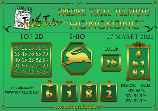 Prediksi Togel HONGKONG TULISTOTO 27 MARET 2020