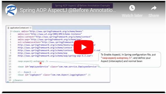 spring aop annotation tutorial Spring aop aspectj @around annotation example | spring tutorial.