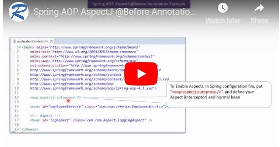 spring aop annotation tutorial Java ee: spring aop aspectj @before annotation example | spring.