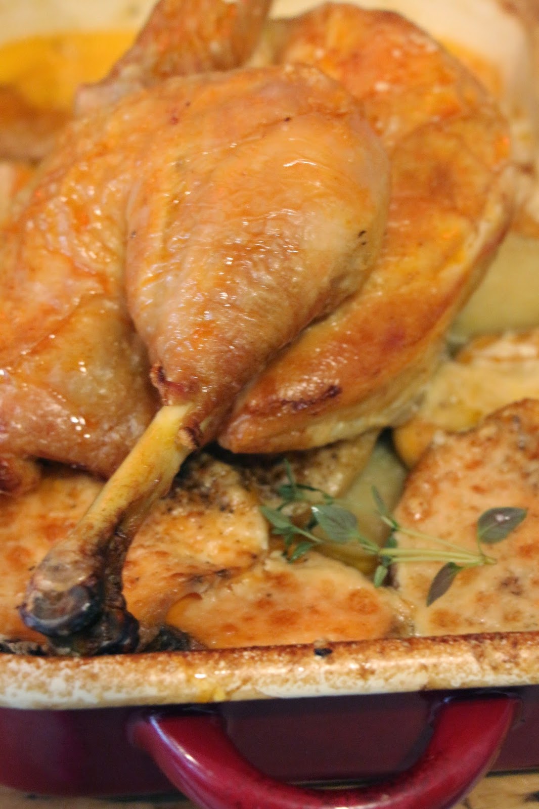 FLOWER POT KITCHEN GLORIOUS ROAST CHICKEN WITH LYONNAISE DAUPHINOISE