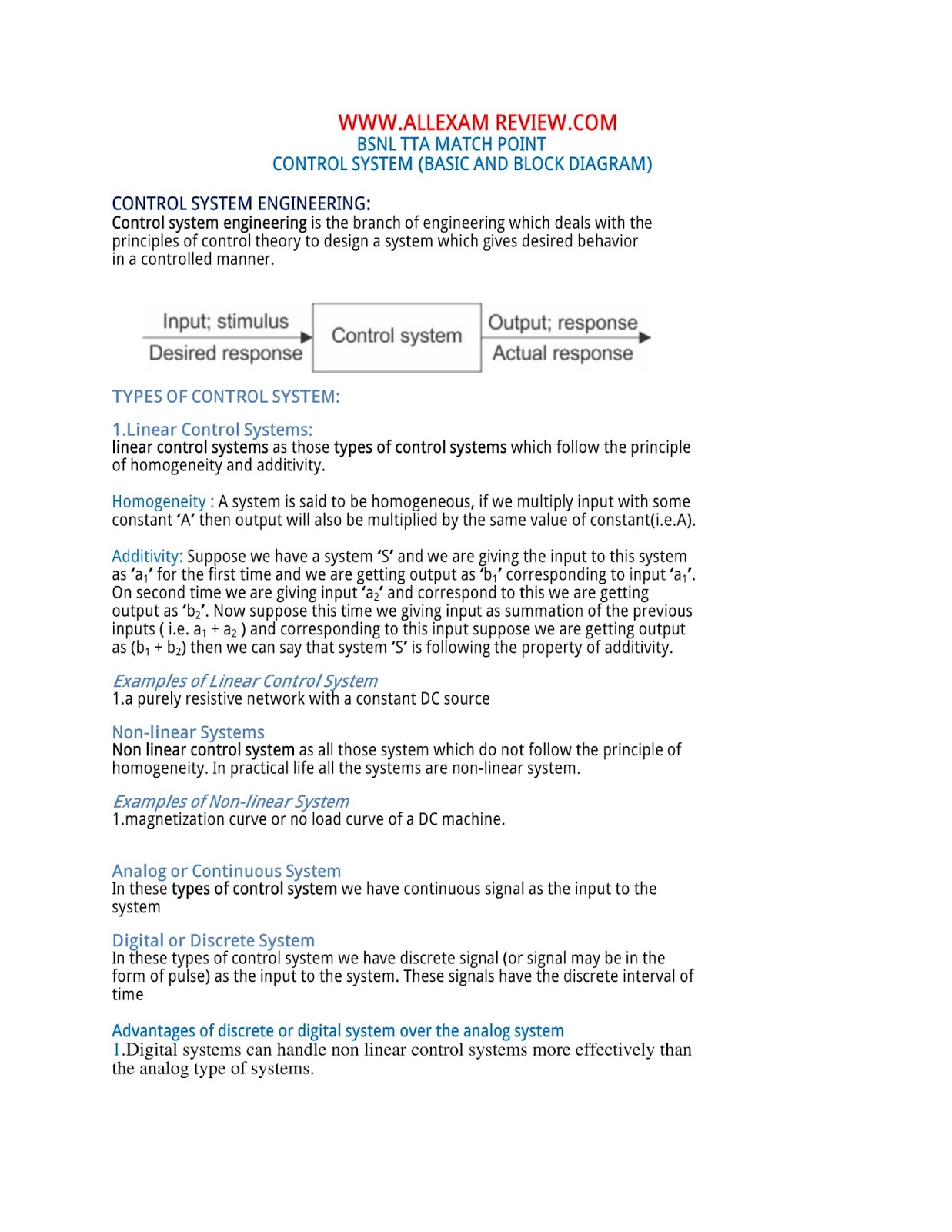 BSNL TTA MATCH POINT CONTROL SYSTEM(BASIC AND BLOCK DIAGRAM) - All Exam Review Adda