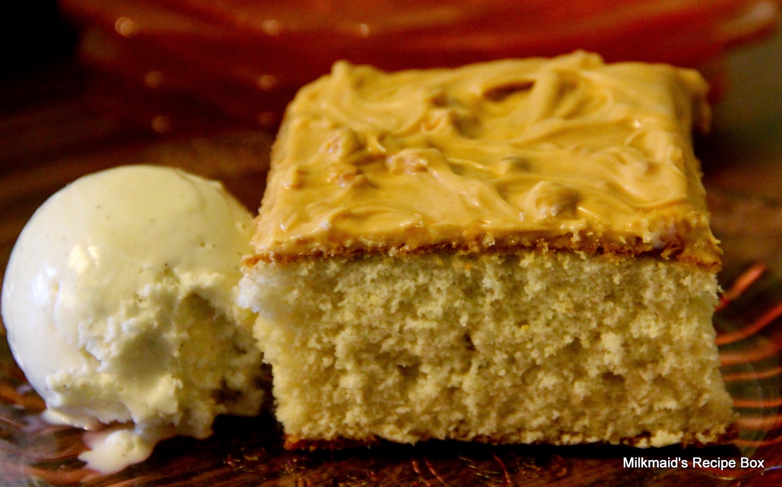 Milkmaid's Recipe Box Yellow "Lard" Cake with Peanut Butter Frosting