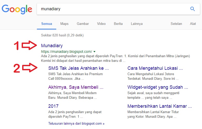 Tautan Situs atau Sitelink Google Munadiary