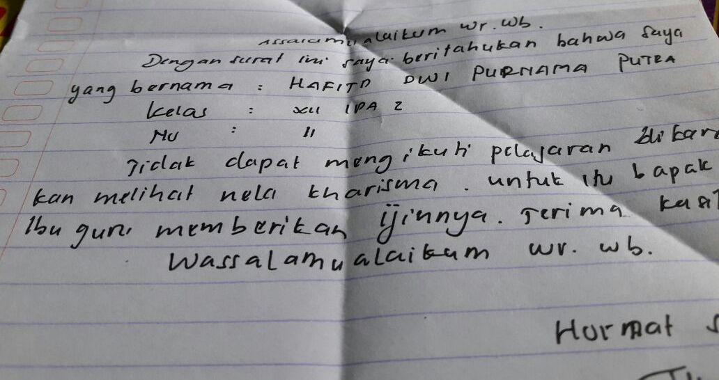 Siswa Ini Tulis Surat Izin Tidak Masuk Sekolah Isinya Bikin
