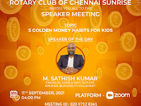 5 Golden Money Habits for Kids  Live webinar at 4 pm on 11th September 2021 by Mr. Sathish Kumar, Financial Consultant Chennai