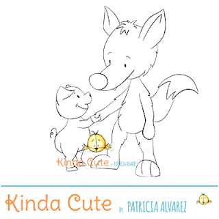 pig and wolf friends pig and wolf digital stamp