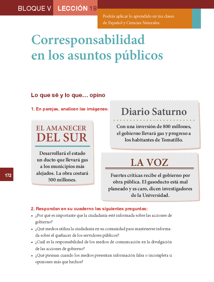 Corresponsabilidad en los asuntos públicos - Formación Cívica y Ética 6to Bloque 5 2014-2015