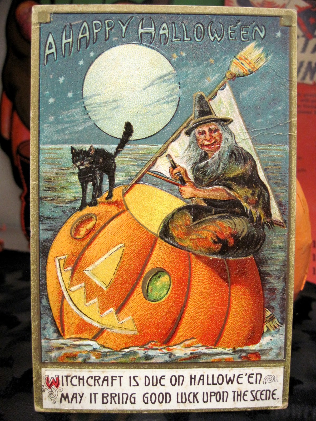 Tracy's Toys (and Some Other Stuff): Antique Halloween Postcard: Pumpkin Boat
