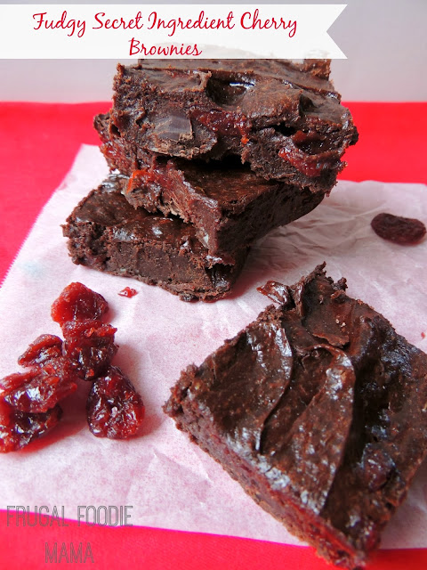 Fudgy Secret Ingredient Cherry Brownies- These thick, chocolaty and rich brownies are packed with tart dried cherries & have a secret healthy ingredient that you won't believe.