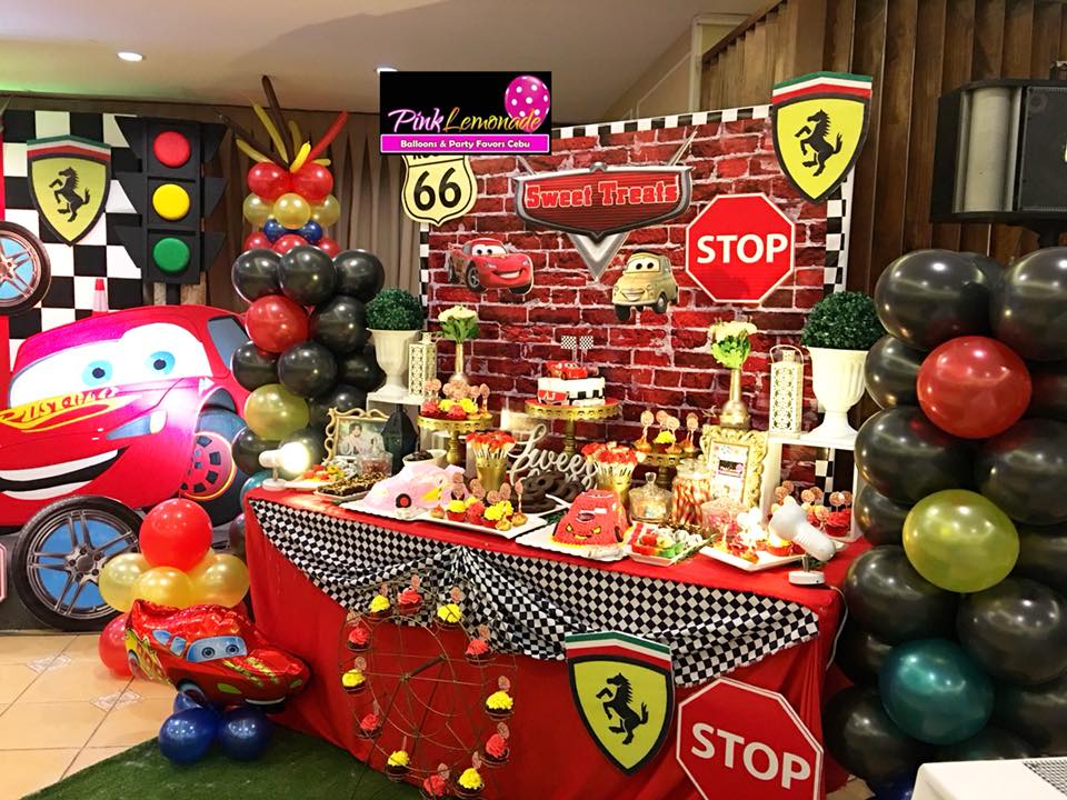 Cars themed dessert buffet and stage decoration