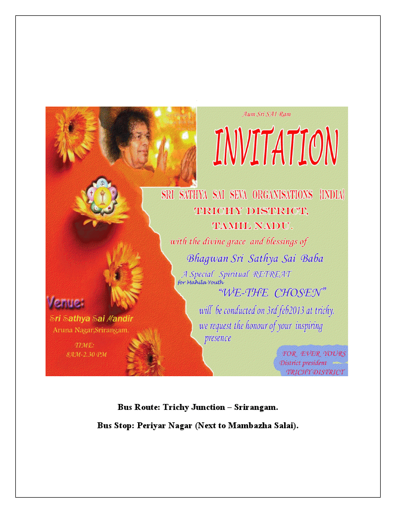 SAI VAIKUNTAM: YOUTH MAHILA PROGRAMME -INVITATION