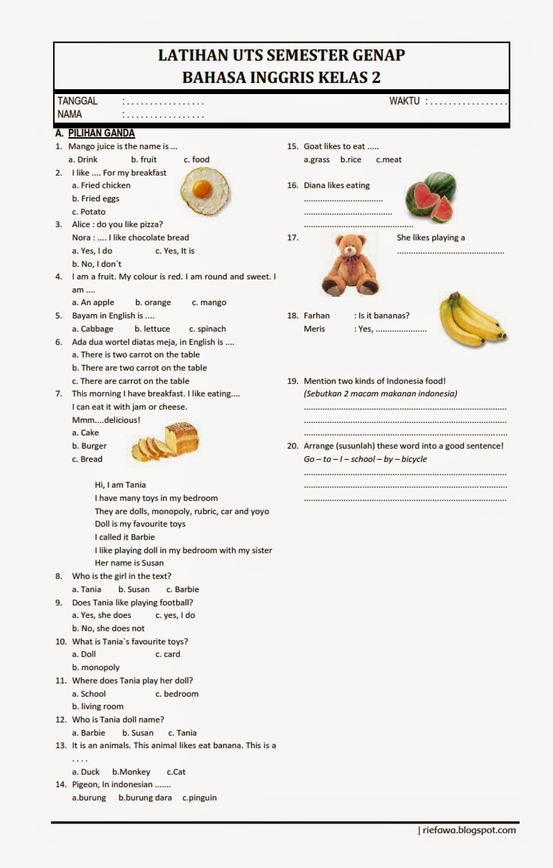 Download UTS 2 Bahasa Inggris Kelas 2 Semester Genap - Rief Awa Blog