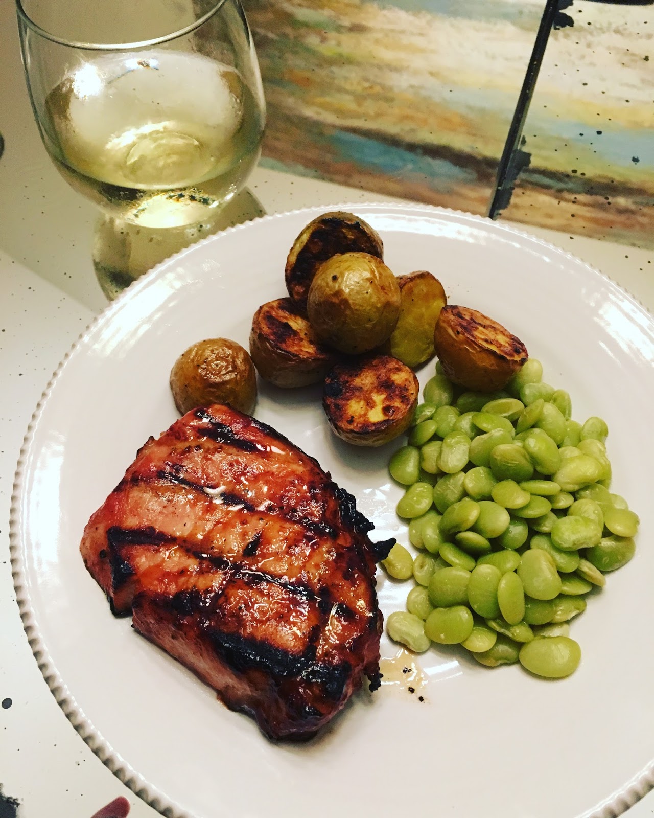 BBQ Pork Chops, Grilled Ranch Potatoes and Lima Beans