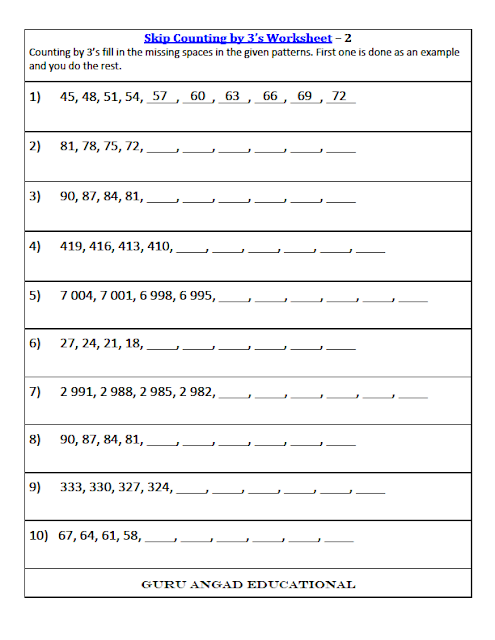 Practice 3rd grade math level of skip counting by 3's by printing this free worksheet.