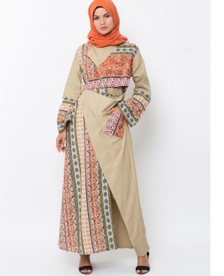 Model baju gamis batik kombinasi kain polos
