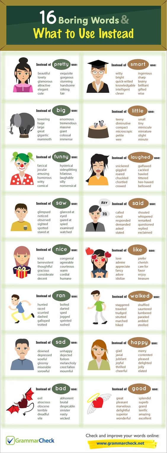 English is FUNtastic 16 boring words & what to use instead infographic