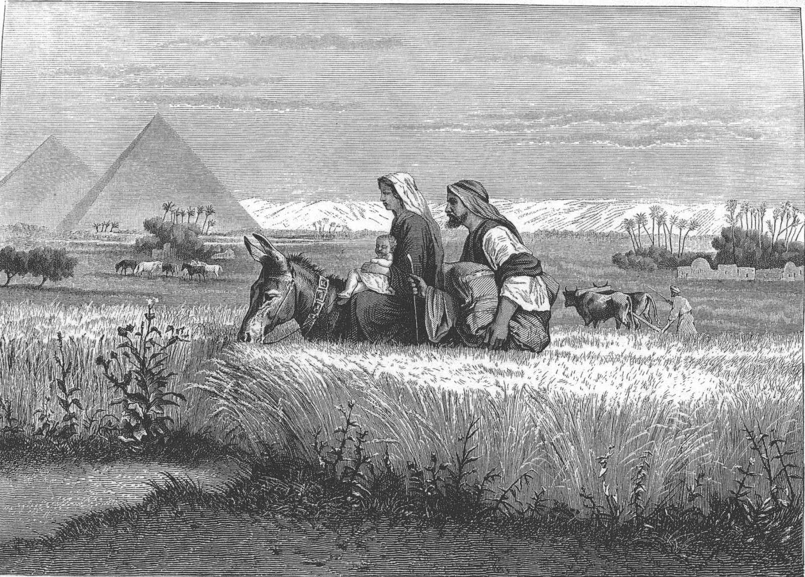 Ilustração de José e Maria indo para o Egito