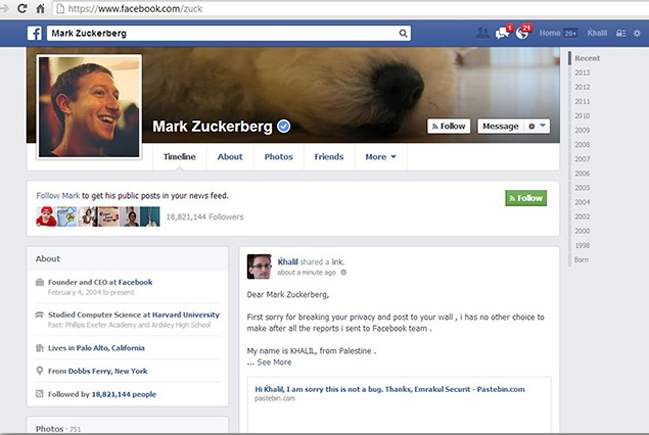 Hacker invade página de Zuckerberg para provar falha no Facebook 