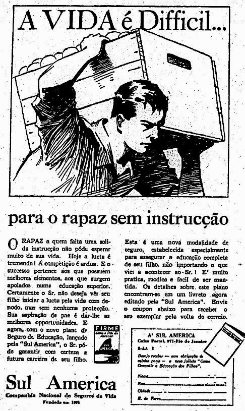 Propaganda do Seguro Educacional Sul América de 1938.