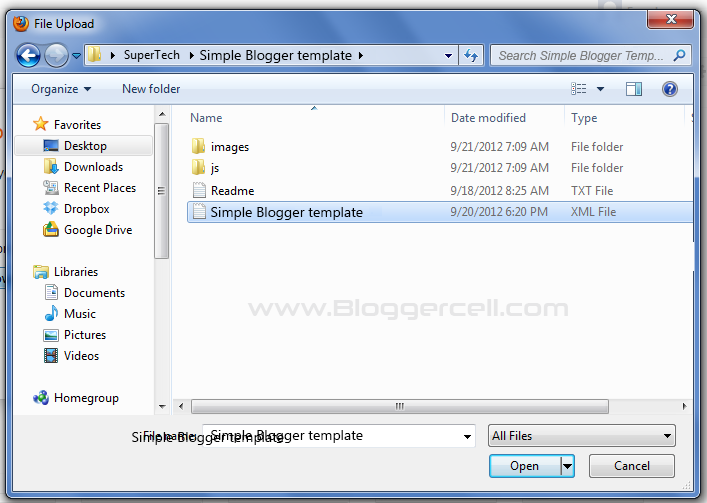 Select XML template file Select XML template file