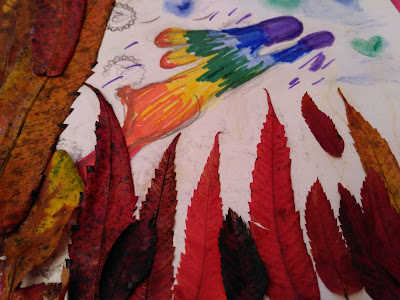 Art journal piece with autumn leaves - Celtic Phoenix